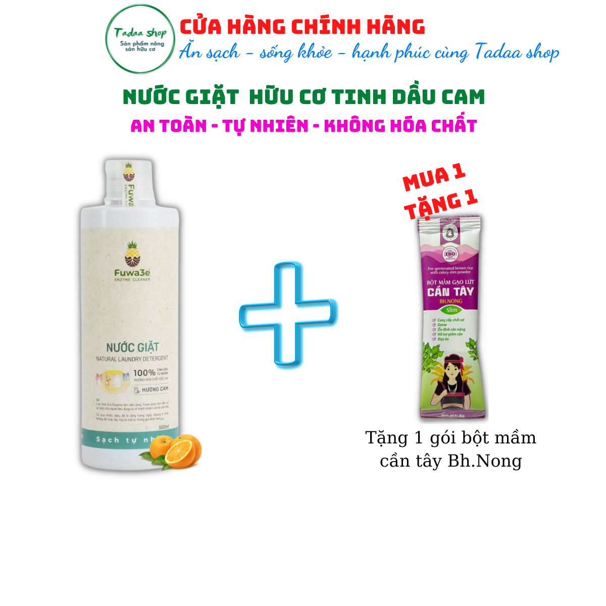 Nước giặt hữu cơ Organic Fuwa3e hương cam sạch nhanh tiết kiệm nước, không hại da tay chai 500ml