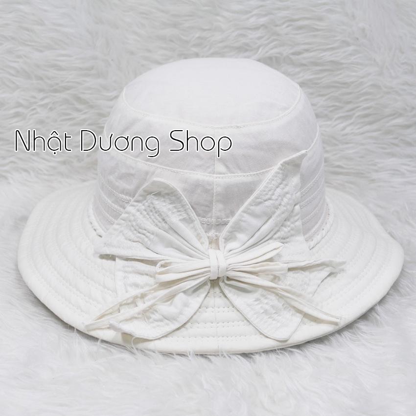 Nón bo vành rộng 7cm mũ tai bèo vành tròn gắn nơ rích rắc- Chất liệu cotton cao cấp phù hợp cho các bạn nữ