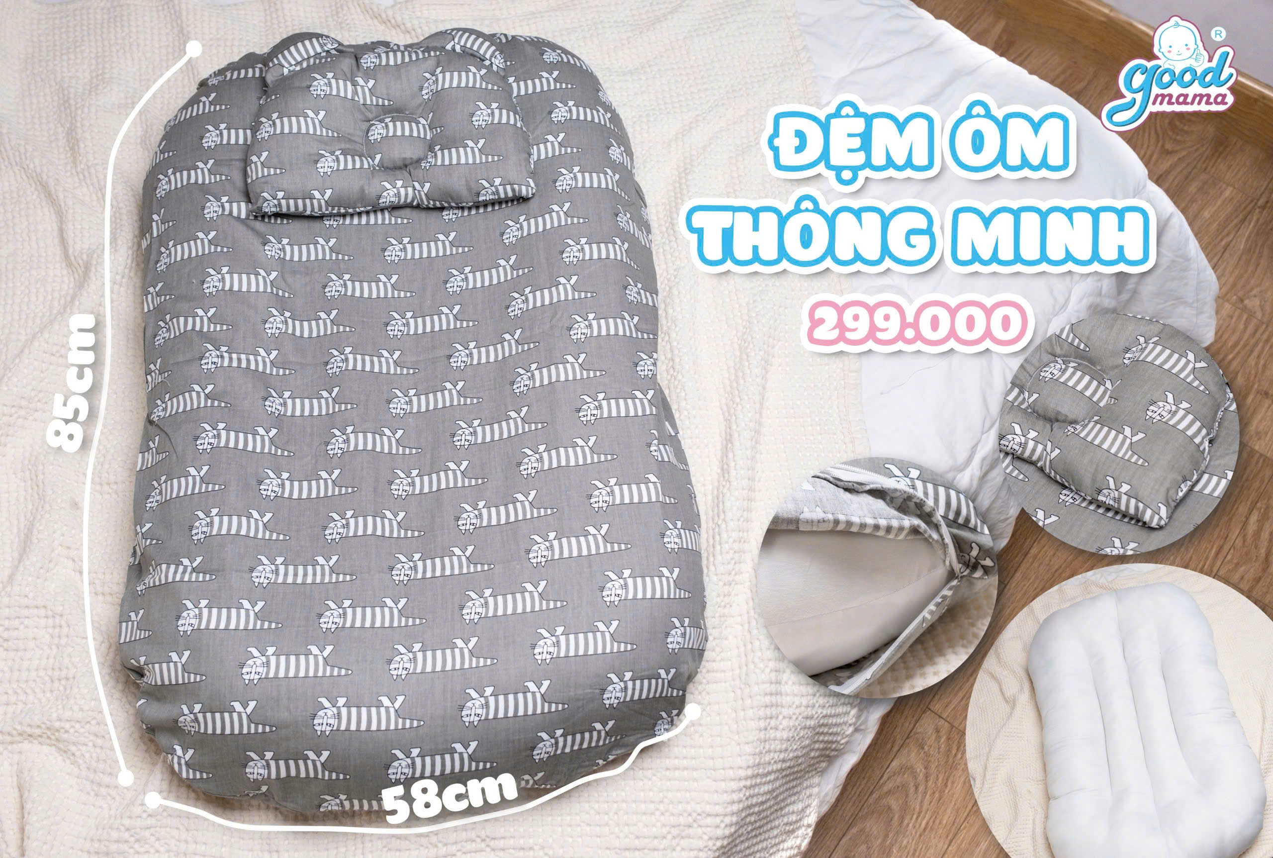 Đệm cho bé sơ sinh nằm ngủ, vải mềm mát lạnh, êm ái, giúp bé ngủ ngon