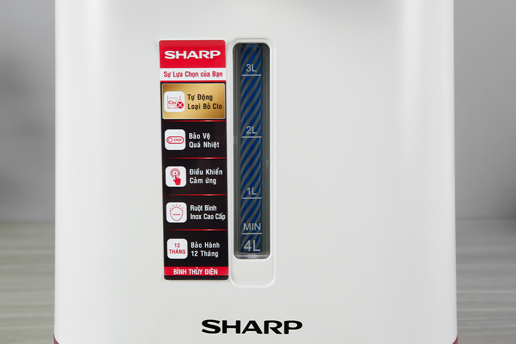 Bình thủy điện Sharp KP-40EBV, (WH/BK/ST). 4 lít, Đun sôi 100°C, Công suất 800W - Hàng chính hãng