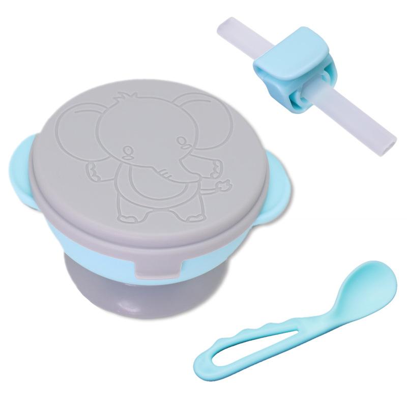 4 Cái/bộ Bé Bộ Đồ Ăn Thực Phẩm Silicon Cao Cấp Trẻ Em Bát Ăn + Thìa + Ống Hút + Nắp Đậy Hút Không trượt Tập Đi Đào Tạo Dụng Cụ