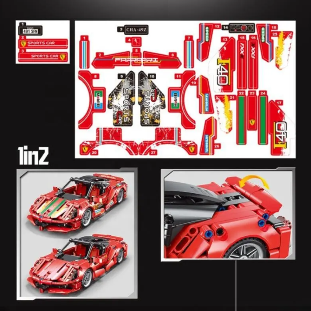Đồ Chơi Lắp Ráp Mô Hình Siêu Xe Ferrari Chạy Đà Cót Kéo Lùi