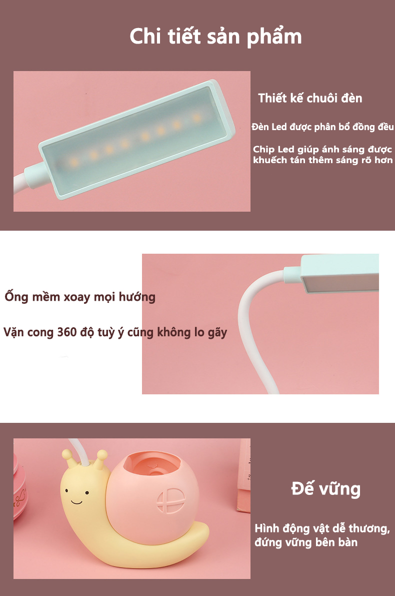 Đèn học để bàn sạc usb hình thú dễ thương Có Thể Gập Xoay 360 độ LED Chống Cận - hình ốc sên - màu ngẫu nhiên