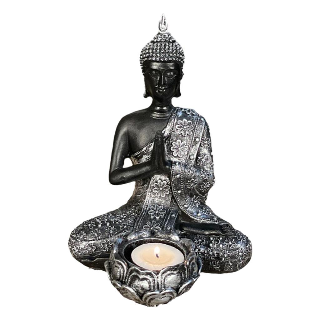 Meditating Buddha Statue Figurine Tealight Holder for Home Bedroom Decors