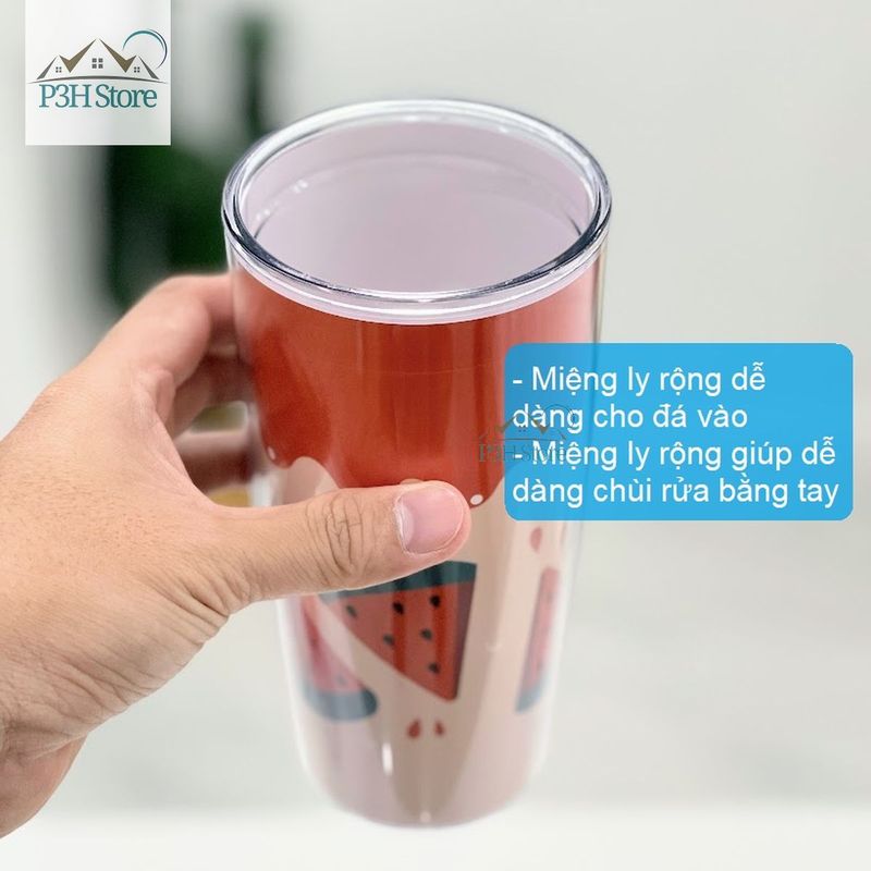 Ly nhựa 2 lớp Lock&amp;Lock Cold Cup 360ml/600ml kèm ống nắp trượt đóng mở HAP523IVY 524RED HAP525IVY