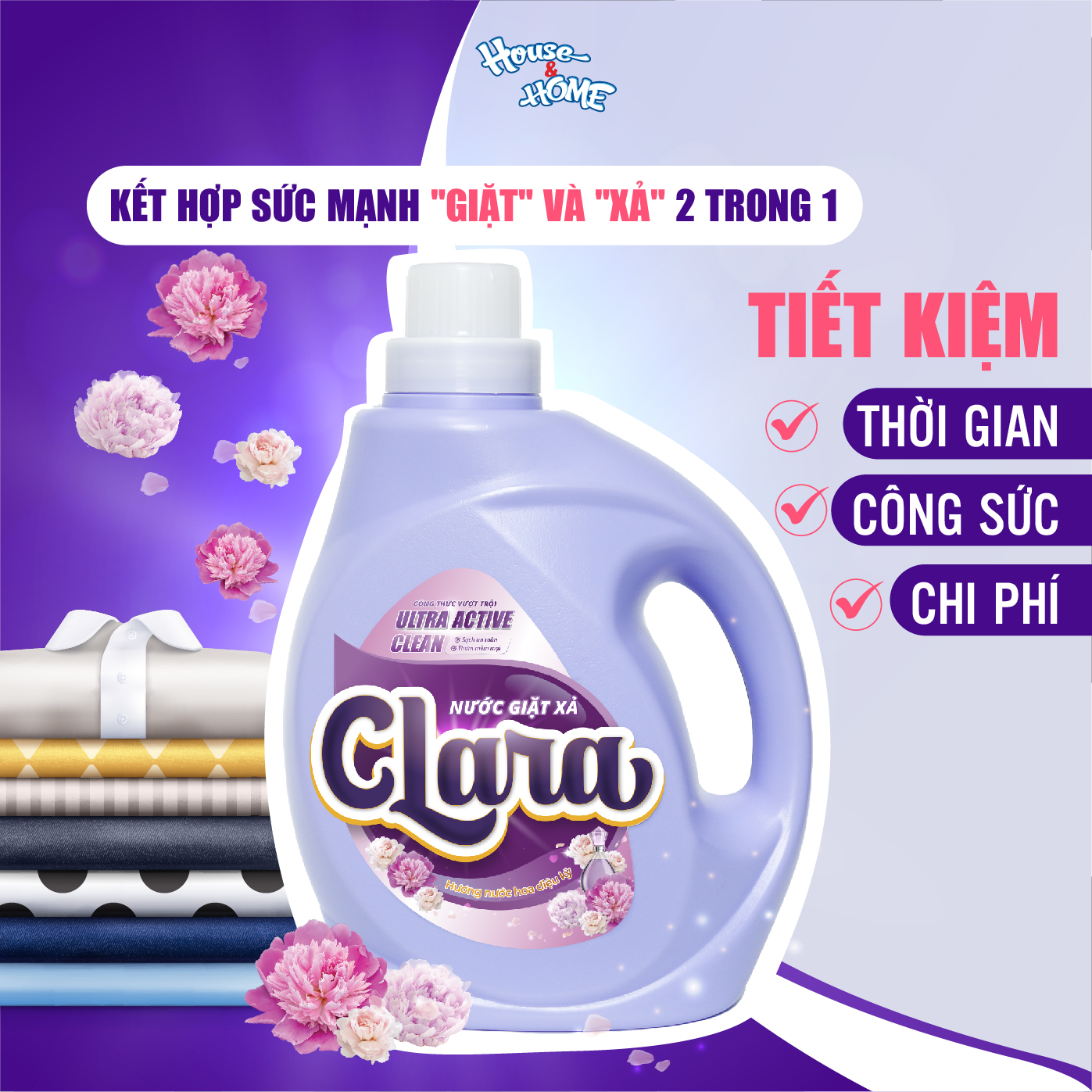 Nước giặt xả Clara hương nước hoa can 2,6kg