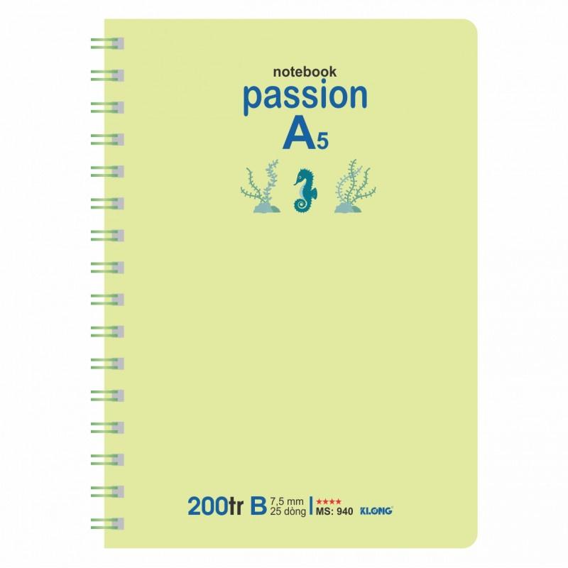 Sổ kẻ ngang lò xo kép Passion KLONG A5 200 trang 70/76; MS: 940