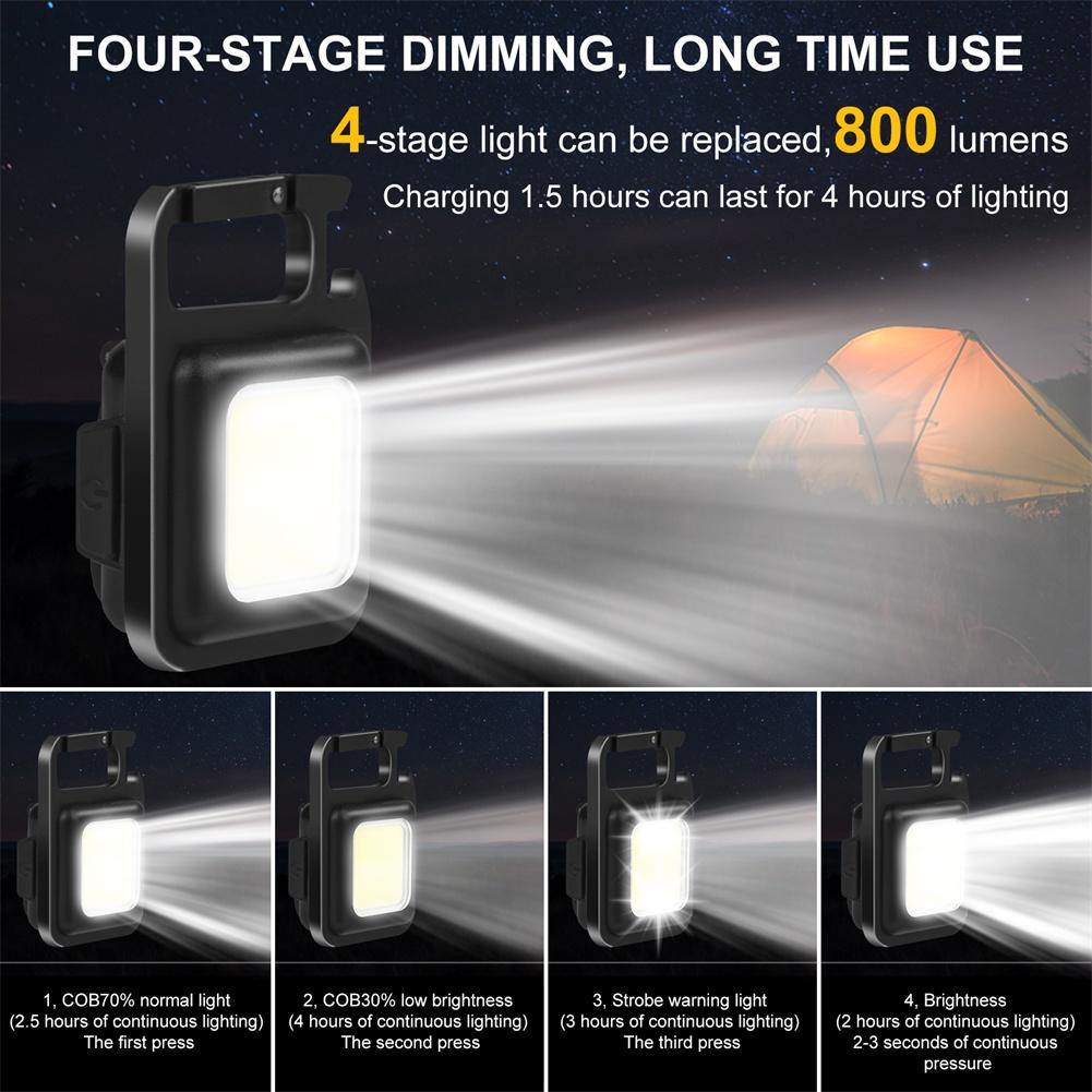 Đèn Led Cob có Móc cài chìa khóa Cầm Tay Mini Đèn Làm Việc /Đèn Pin Khẩn Cấp Led Ngoài Trời 800 Lumens Chạy Bằng Usb