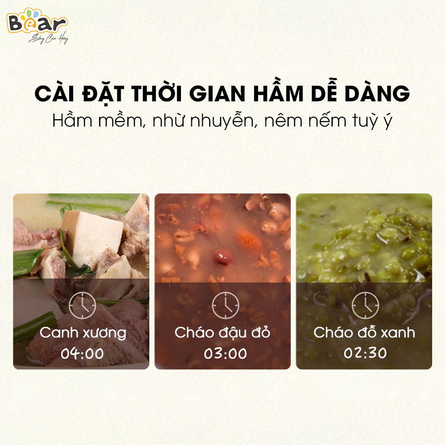 [Hàng Chính Hãng] Nồi nấu chậm Bear SUBE002 1,6L (có lồng hấp) màu nâu với 7 chức năng cho các hoạt động: Nấu, hấp, hầm cách thủy, giữ 100% giá trị dinh dưỡng, ... có ruột nồi bằng sứ cao cấp