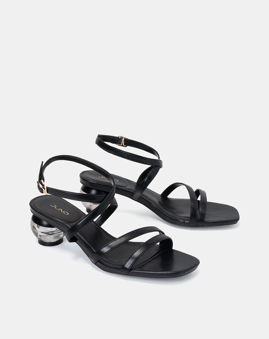 Giày Sandal Nữ 5cm Thời Trang JUNO Quai Chéo Gót Trong Suốt Có Màu SD05085