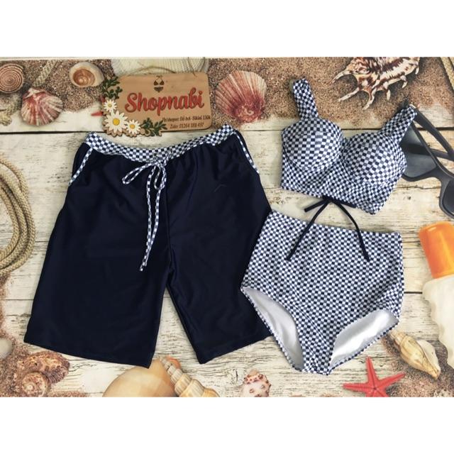 Bikini đồ bơi cặp thun lạnh caro xanh, hết nam