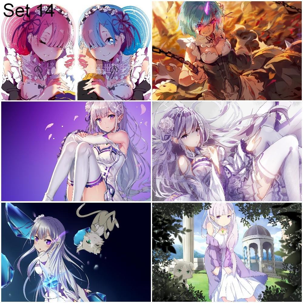 Bộ 6 Poster anime Re:Zero − Bắt đầu lại ở thế giới khác (2) (bóc dán) - A3,A4,A5