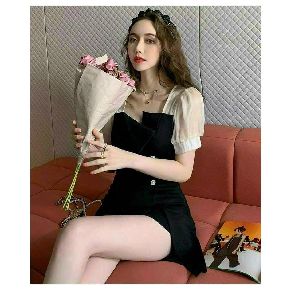 Set Bộ Đùi Áo Form Dài Tay Voan Phối Nút Cổ Cách Điệu Thời Trang