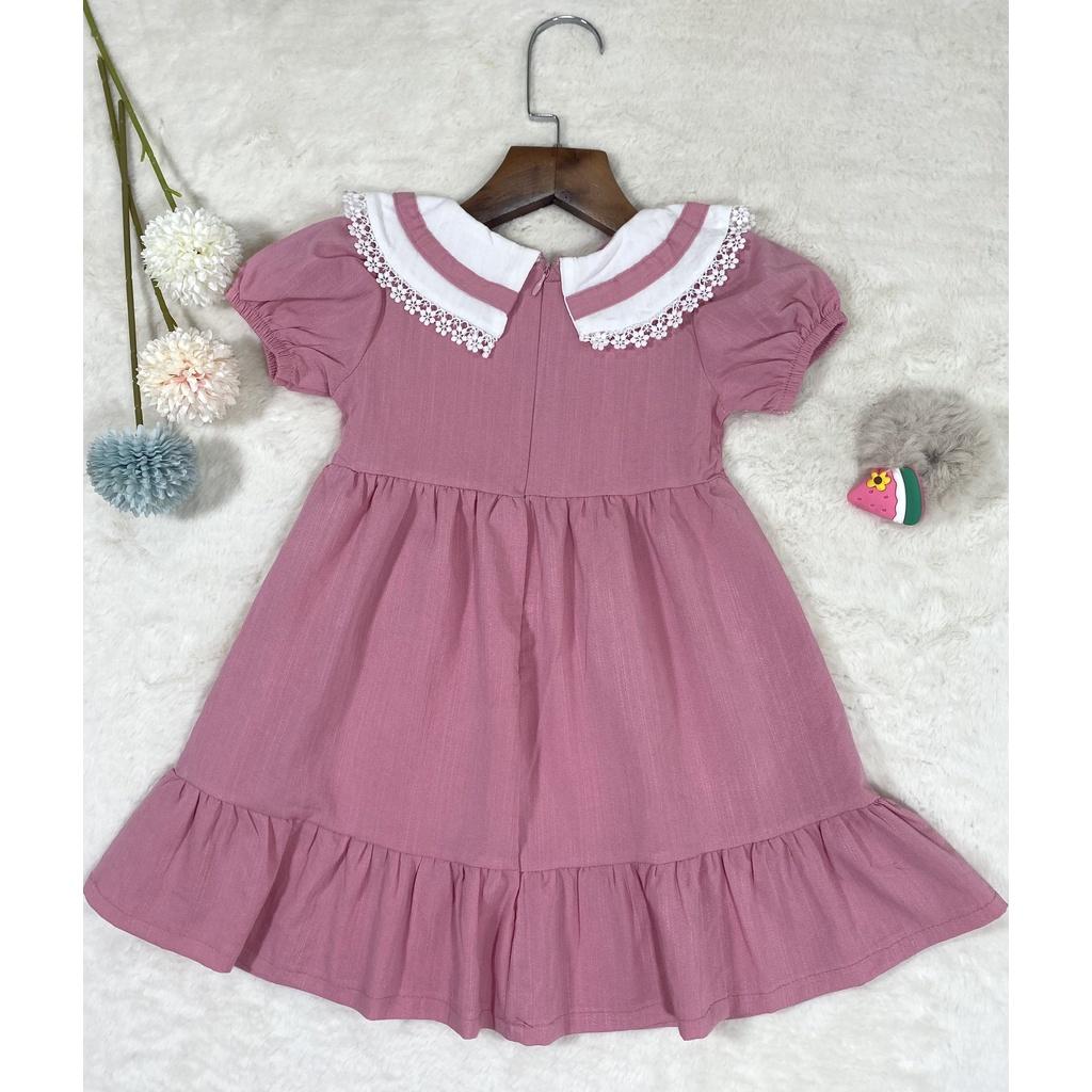 Đầm bé gái,váy trẻ em vải Linen cao cấp cổ sen phối ren siêu yêu ,BITIKIDS size 1 đến 8 tuổi.