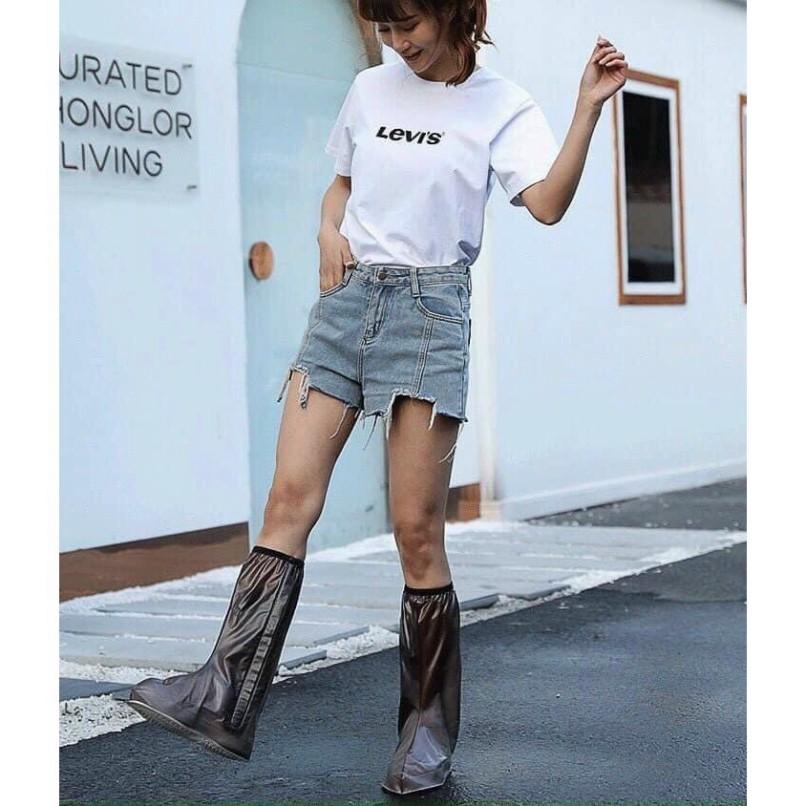 (Loại Dày) Ủng bọc giày đi mưa cổ cao - Đế cao su - Chống nước - Chống trượt - Nhựa PVC cao cấp