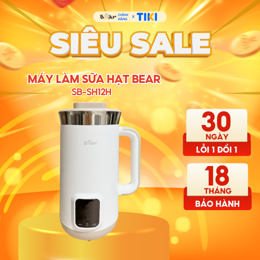 Máy Làm Sữa Hạt 1,2L Bear Máy Xay Nấu Đa Năng Máy Xay Sữa Hạt 10 Cánh Lưỡi Xay Nhuyễn Mịn Khử Trùng An Toàn SB-SH12H - Hàng Chính Hãng