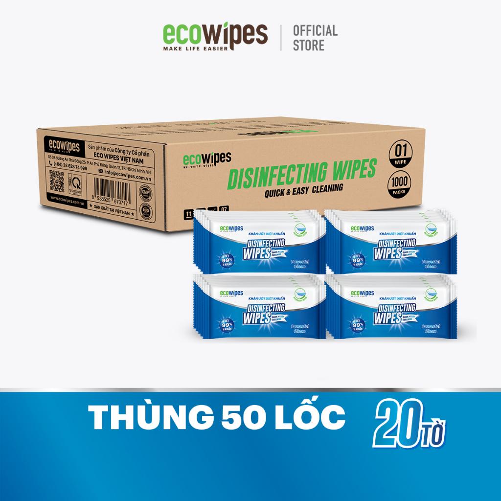 Thùng 50 lốc 1000 cái khăn giấy ướt diệt khuẩn Disinfecting Wipes loại 1 tờ dùng 1 lần diệt 99,9% vi khuẩn hương chanh