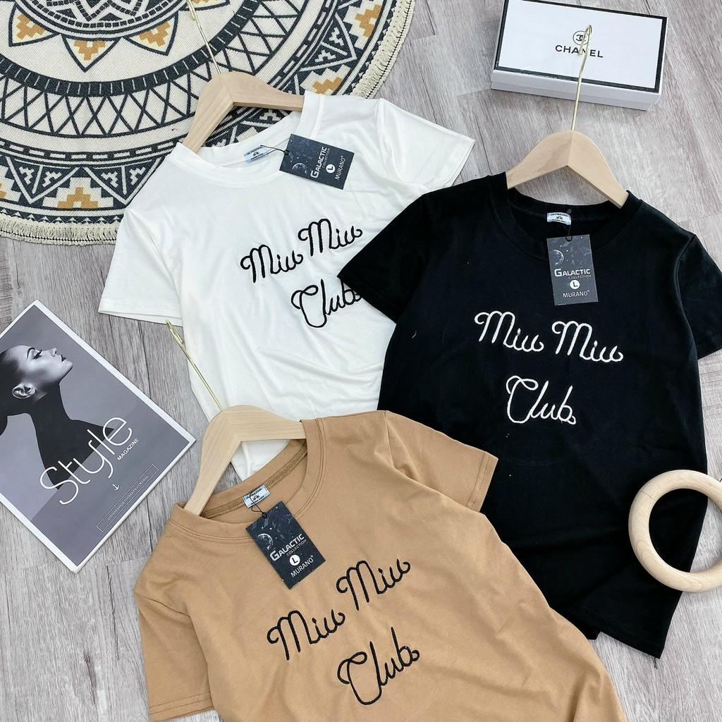 Áo Phông  Nữ Ngắn Tay, Họa Tiết Chữ MIU MIU Hình Thêu Nổi Giá Rẻ