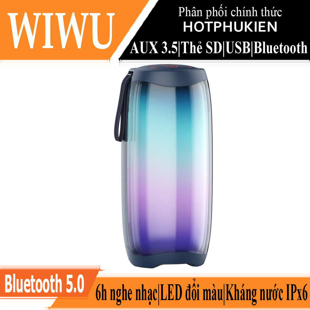 Loa bluetooth thể thao chống nước chuẩn IPx6 hiệu WIWU Thunder P40 trang bị đèn LED đổi màu, hỗ trợ Bluetooth 5.0, có jack âm thanh AUX 3.5mm, thời gian nghe nhạc lên đến 6h - hàng nhập khẩu