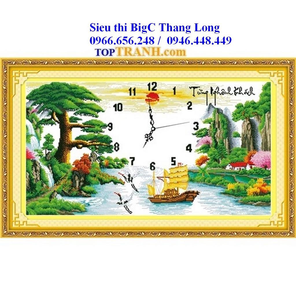 Tranh thêu chữ thập đồng hồ phong cảnh Tùng nghênh khách 222726