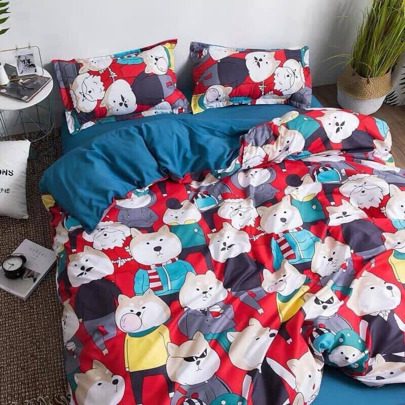 Set ga gối chăn cottong poly 4 món hàng nhập khẩu họa tiết thú cưng