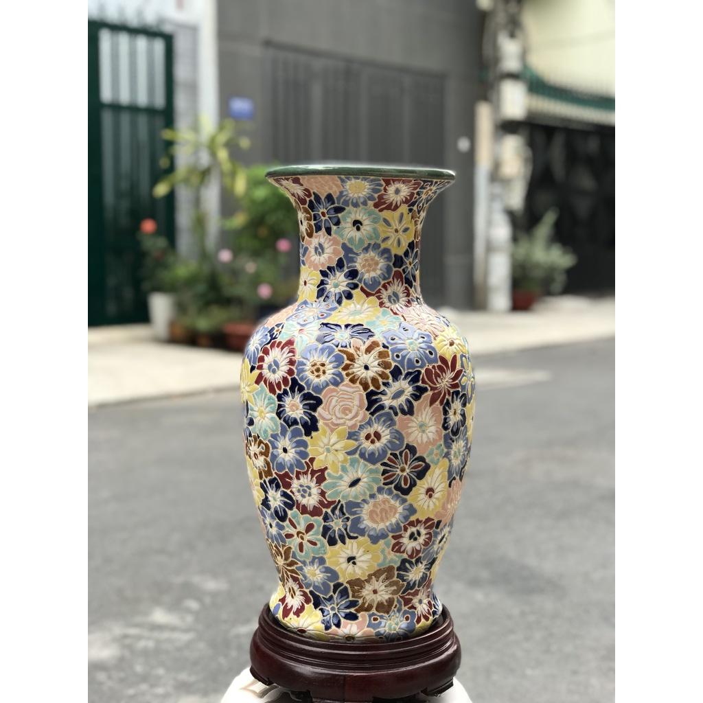 BÌNH HOA BÁCH HOA GỐM SỨ NAM BỘ THỦ CÔNG VẼ TAY TRANG TRÍ CẤM HOA DECOR 52CM