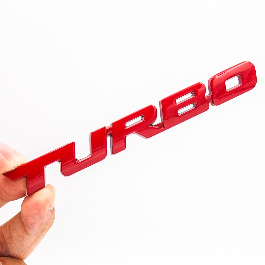 Sticker hình dán metal 3D Turbo đỏ 9.7x1.1cm