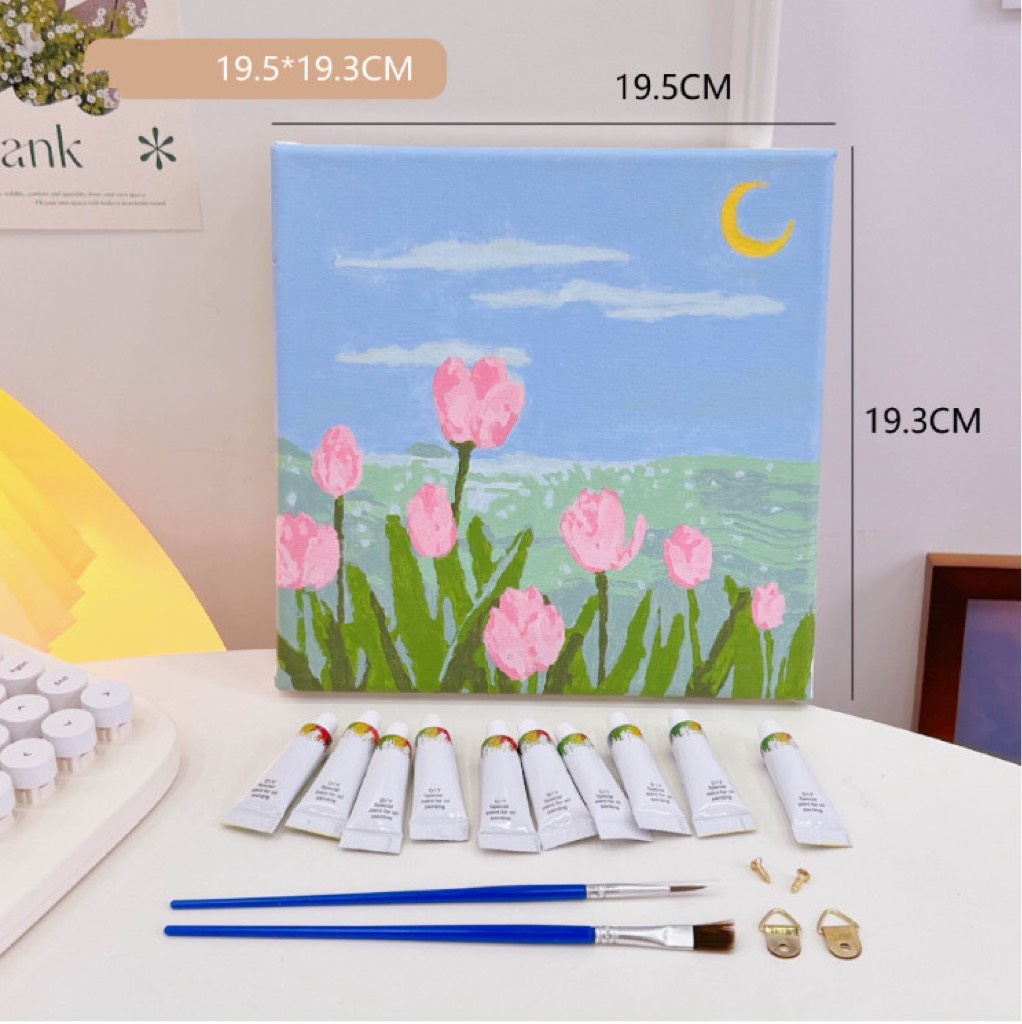 Tranh tô màu số hóa hình con vật hoa lá cute đẹp trang trí bàn phòng xinh có khung treo 20 x 20 cm làm quà tặng giá rẻ