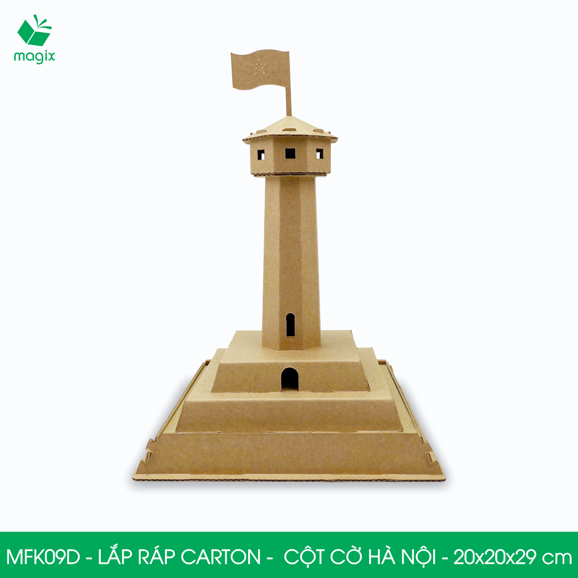 MFK09D - 20x20x29 cm - Mô hình Cột Cờ Hà Nội lắp ráp từ bìa carton cao cấp, mô hình địa danh Việt Nam