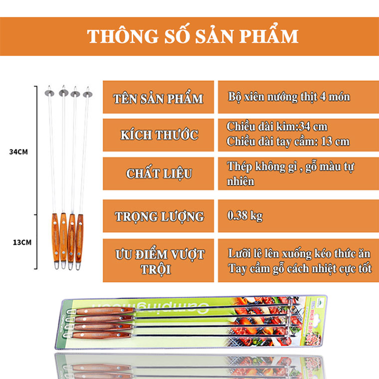 Bộ xiên nướng thịt dài 4 món cao cấp