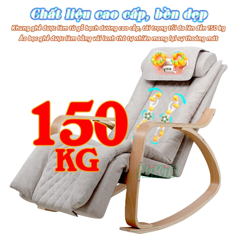 Ghế Massage Toàn Thân Nikio NK-155 - Kỹ Thuật Mát Xa Shiatsu Nhật Bản, Xoa Bóp Chuyên Sâu, Công Nghệ Rung Tần Số Cao Kết Hợp Nhiệt Hồng Ngoại Tân Tiến - Ghế Bập Bênh Thư Giãn, Giảm Stress Tại Nhà - Cải Thiện Sức Khỏe Và Chất Lượng Giấc Ngủ - Màu Nâu