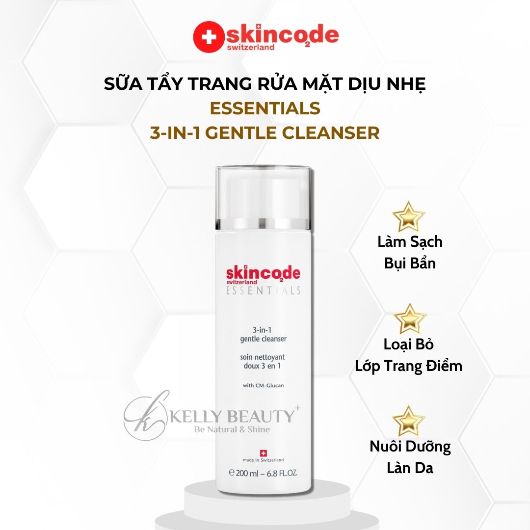 Sữa Tẩy Trang Rửa Mặt Dịu Nhẹ Skincode Essentials 3-in-1 Gentle Cleanser | Kelly Beauty