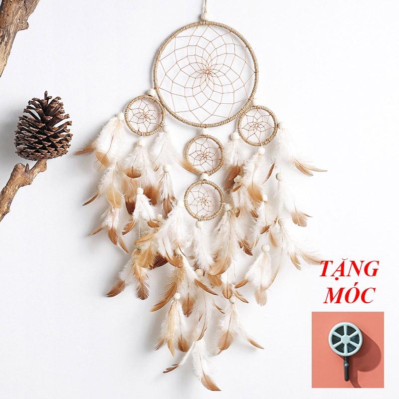 Bùa bắt giấc mơ, dreamcatcher, chuông gió trang trí 2 tầng gắn lông vũ trang trí tặng móc treo tường