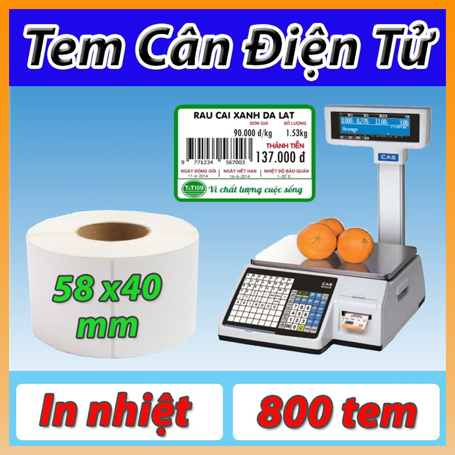 Tem cân điện tử 58x40mm, Decal nhiệt 58x40mm cuộn 30m