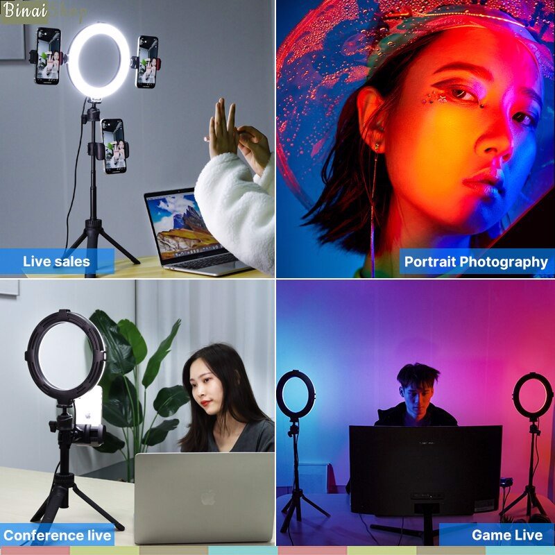 VIJIM K9 RGB - Combo Đèn LED Dạng Vòng 10 Màu Và Chân Đế Linh Hoạt Cho Selfie, Quay mạng xã hội- Hàng chính hãng