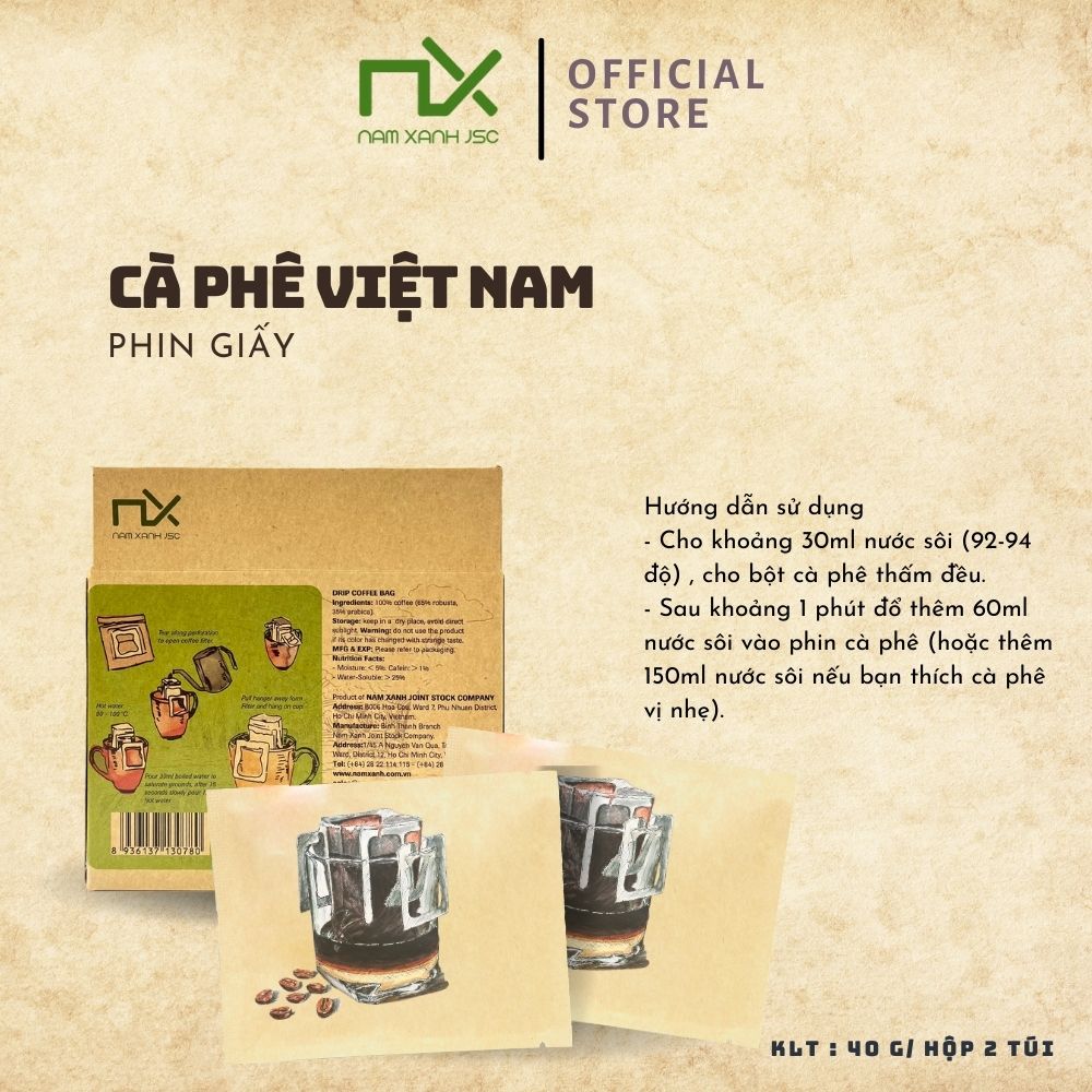 HỘP GIẤY CÀ PHÊ 40G / 2 TÚI NAM XANH