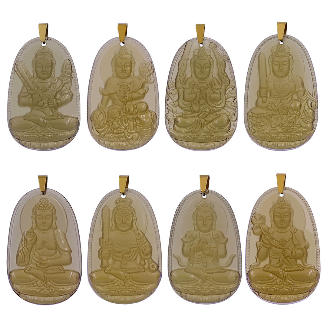 Mặt Phật Đại thế chí đá obsidian  3.6 cm kèm dây chuyền inox vàng - mặt dây chuyền size M, Mặt Phật bản mệnh