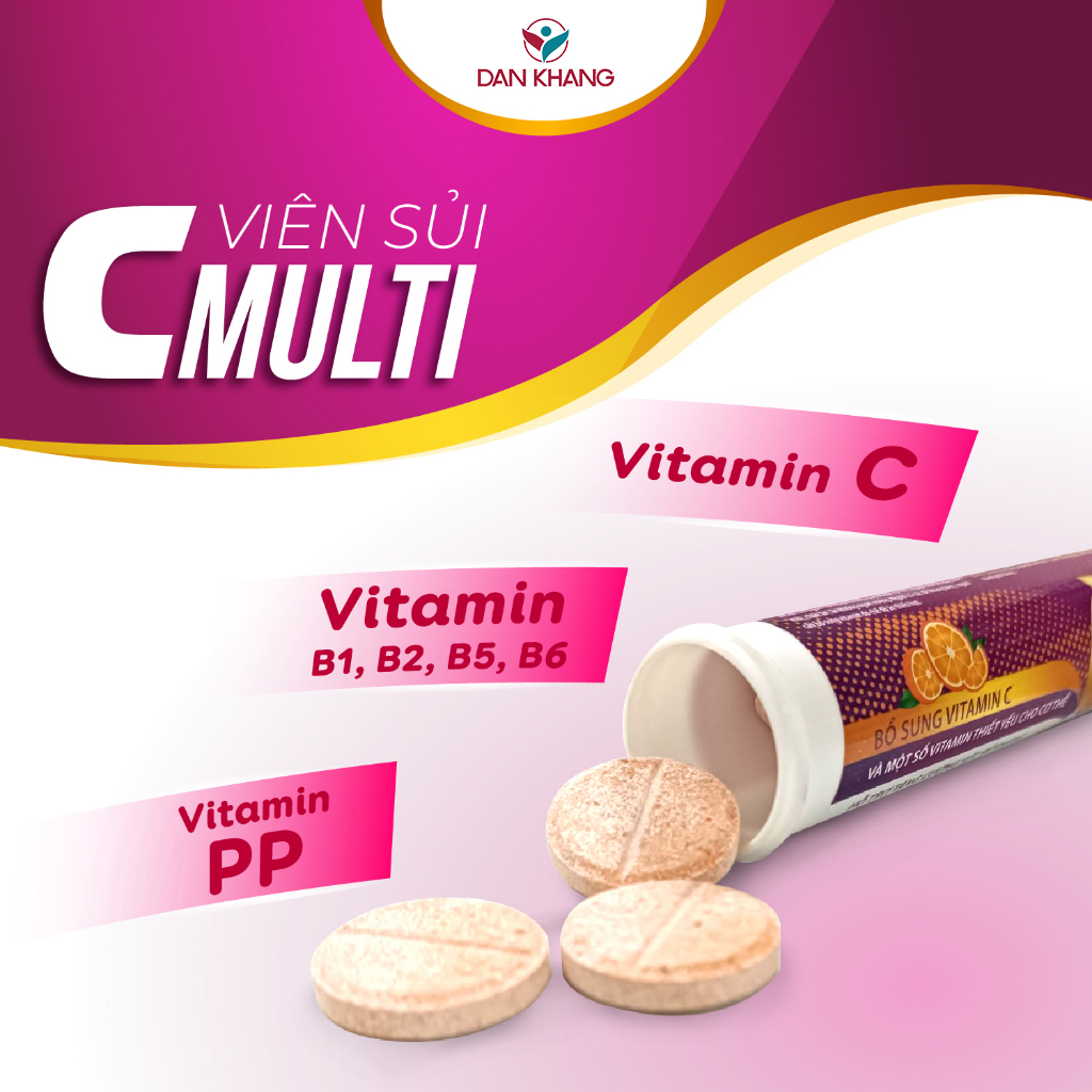 Viên Sủi Bổ Sung Vitamin C MultiC Dan Khang - Tuýp 20 viên