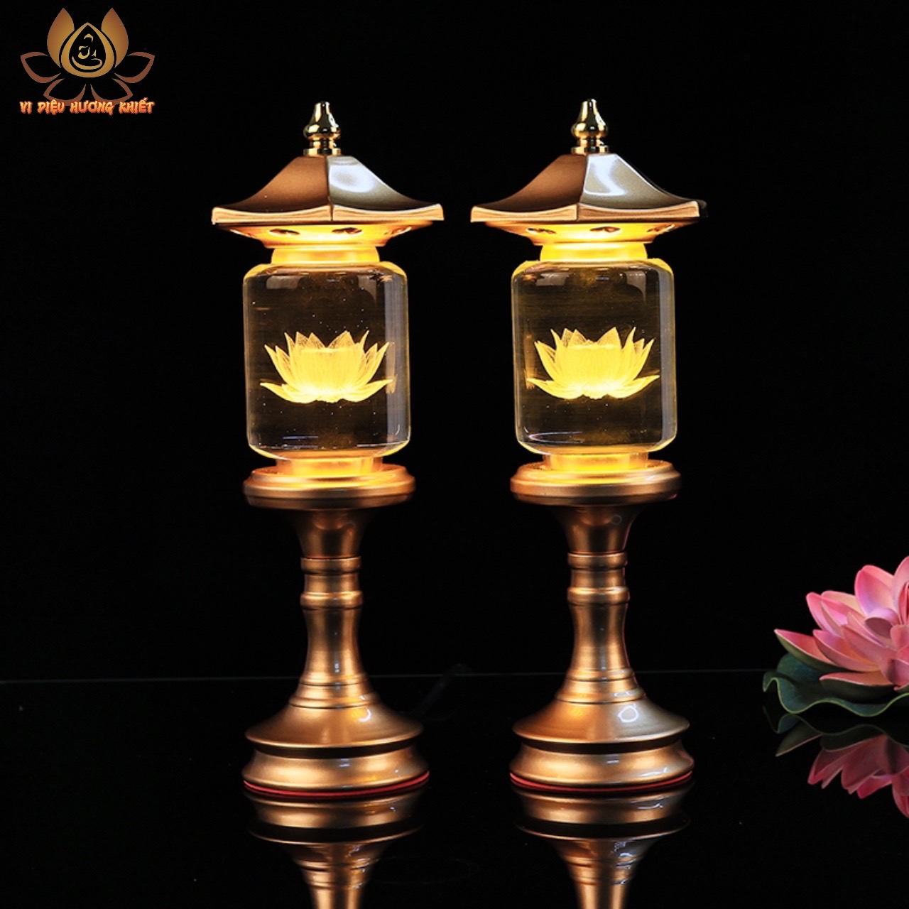CẶP 2 CÂY ĐÈN LED HOA SEN PHA LÊ THỜ CÚNG TRANG TRÍ