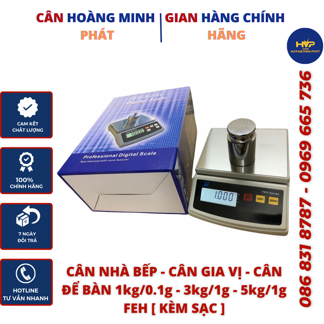 CÂN NHÀ BẾP 5kg 3kg 1kg FEH (cân điện tử mini nhà bếp - kèm củ sạc)) CÂN ĐIỆN TỬ MINI DÙNG CHO GIA ĐÌNH, CỬA HÀNG [ CÂN HOÀNG MINH PHÁT