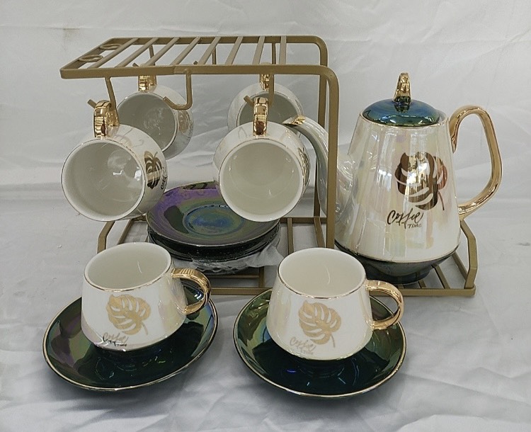 BỘ ẤM CHÉN PHA TRÀ CÓ GIÁ TREO CỐC KIM LOẠI, ĐIA KÊ TÁCH - VD55