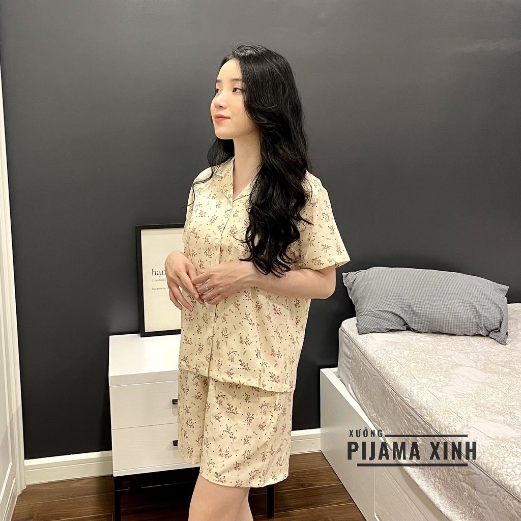 ĐỒ BỘ PIJAMA NỮ MẶC NHÀ ĐŨI MỀM HỌA TIẾT HOA TAY NGẮN QUẦN CỘC