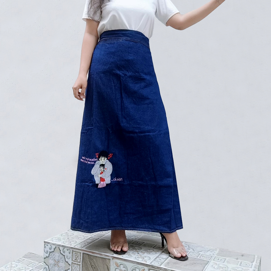 VÁY CHỐNG NẮNG TÌNH YÊU - Váy chống nắng vải Jean mềm Cao cấp có thêu Họa tiết Tình Yêu Lãng Mạn