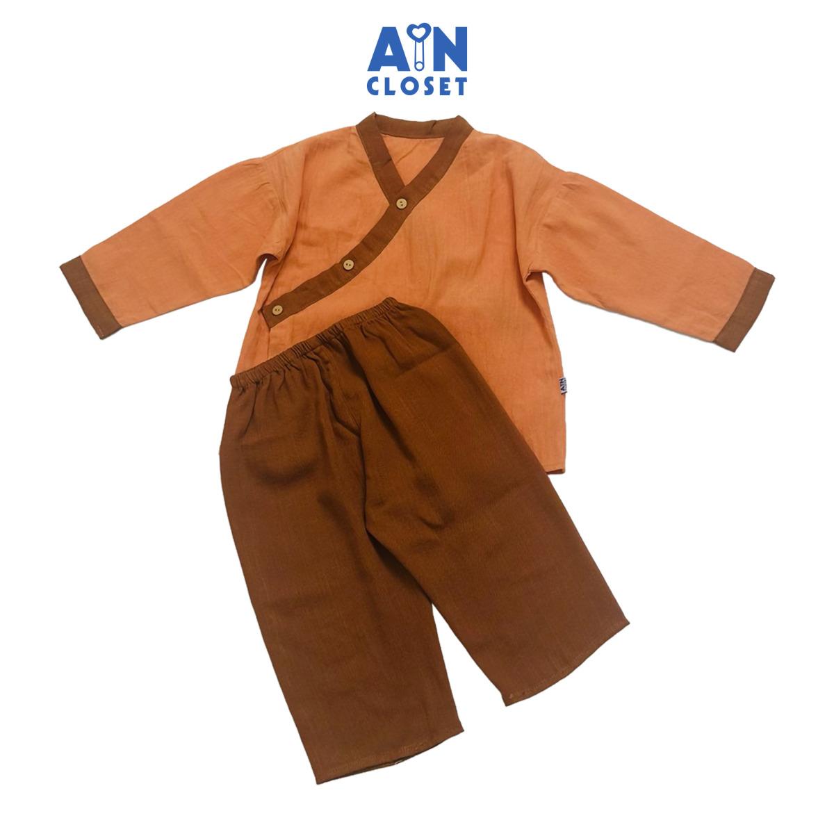 Bộ quần áo Dài bé trai họa tiết Tiều Phu Nâu Đũi - AICDBGVXANSB - AIN Closet