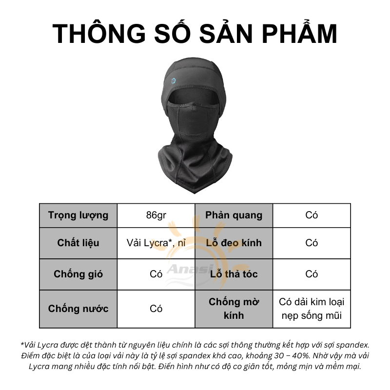 Nón trùm đầu khẩu trang vải nỉ dày dặn Anasi NJ99 - Mũ trùm đầu chống gió, chống nắng, che tai cao cấp