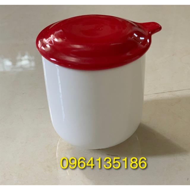 Combo 10 cốc caramen trắng nắp đỏ gốm sứ Bát Tràng