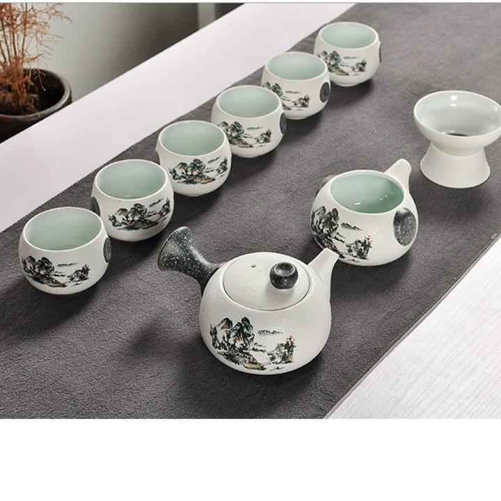 Bộ ấm pha trà chất liệu sứ cao cấp, Bộ trà đạo hoa sen