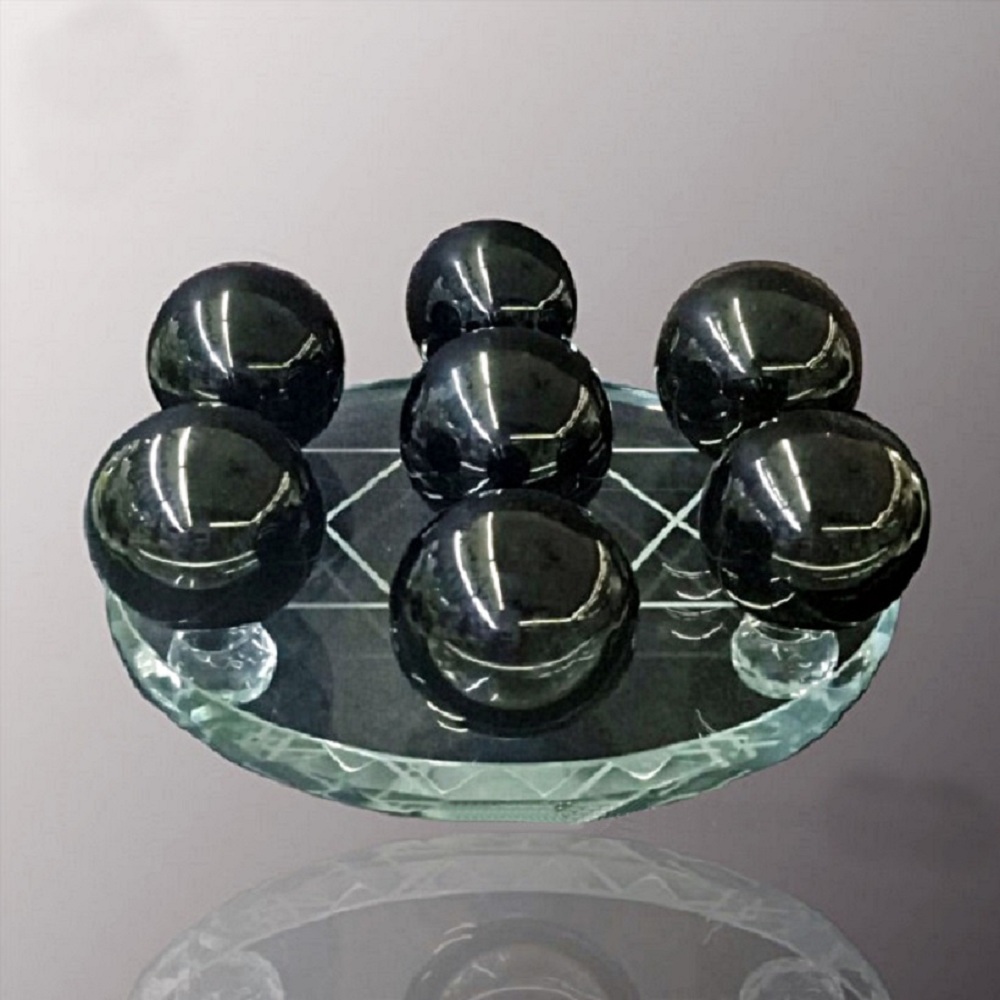 Đĩa Thất Tinh Trận Đồ Đá Obsidian - Đá Núi Lửa Đen Tự Nhiên - 15cm - Mx- Hợp Mệnh Thuỷ, Mộc