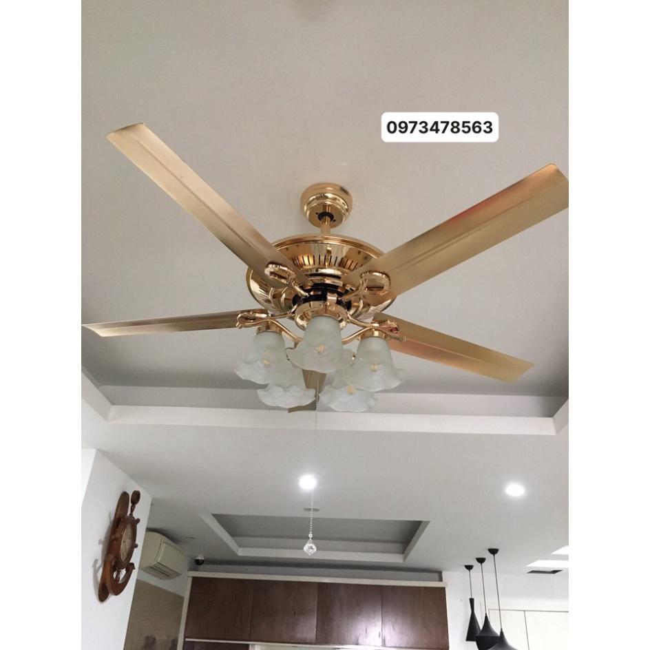 Quạt trần có đèn 5 cánh thép,động cơ DC 6 tốc độ gió,trang trí phòng khách,ngủ,đảo chiều hút ẩm