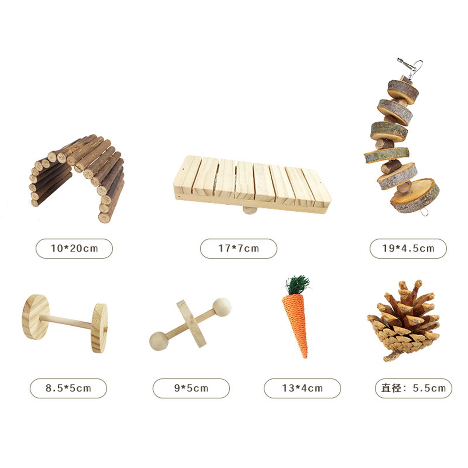 8Pcs Hamster Chew Toys Set Bunnies Groundhog Guinea Pig Wooden Molar Toys